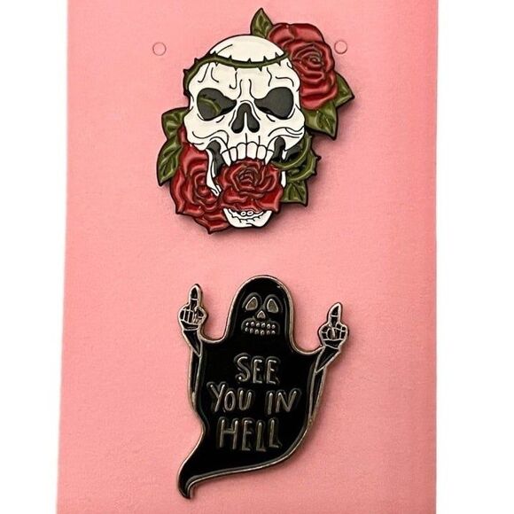 Enamel Pin Set Halloween Ghost and Skull - Picture 1 of 2